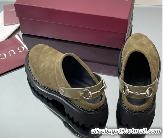 Most Popular Gucci Suede Mule with Horsebit 835829 Dark Green