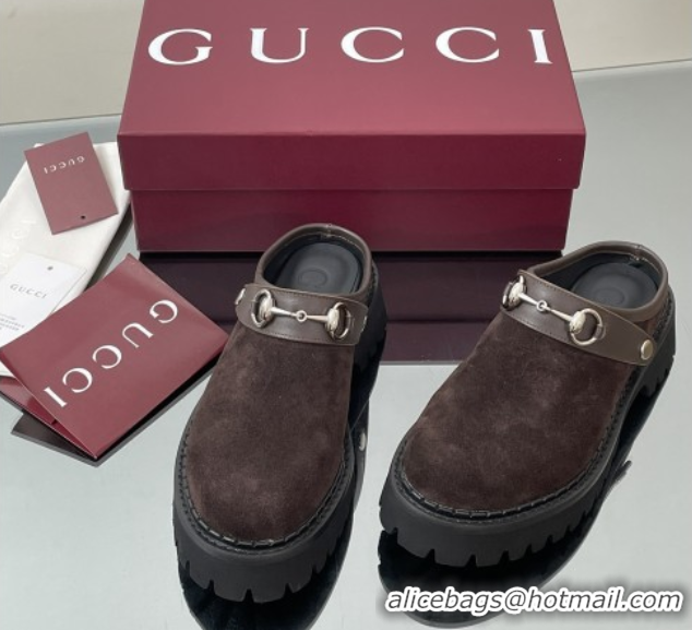 Unique Style Gucci Suede Mule with Horsebit 835829 Dark Brown