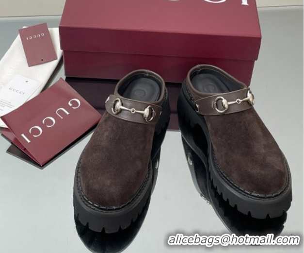 Unique Style Gucci Suede Mule with Horsebit 835829 Dark Brown
