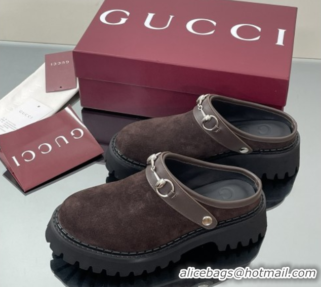 Unique Style Gucci Suede Mule with Horsebit 835829 Dark Brown