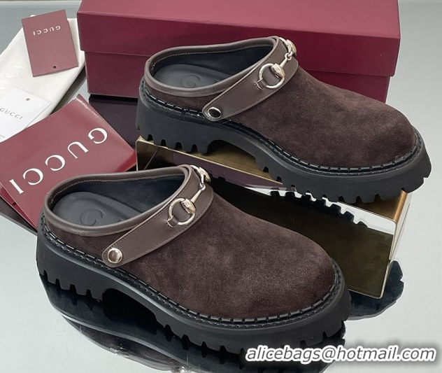 Unique Style Gucci Suede Mule with Horsebit 835829 Dark Brown