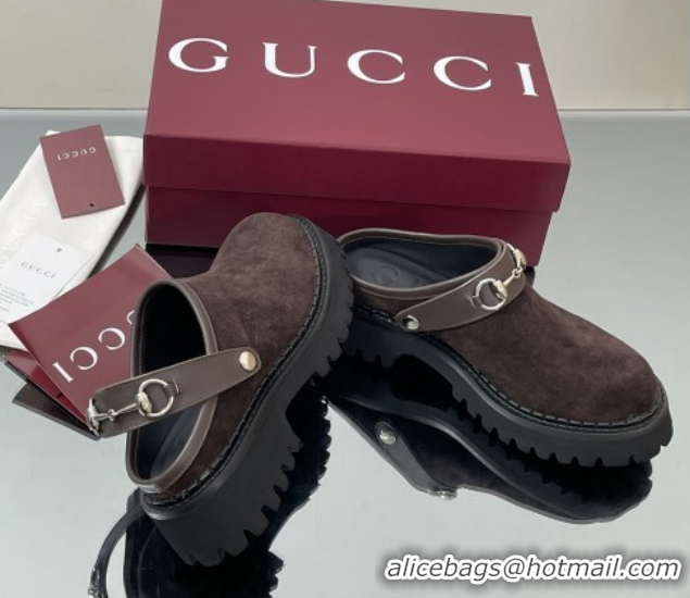 Unique Style Gucci Suede Mule with Horsebit 835829 Dark Brown