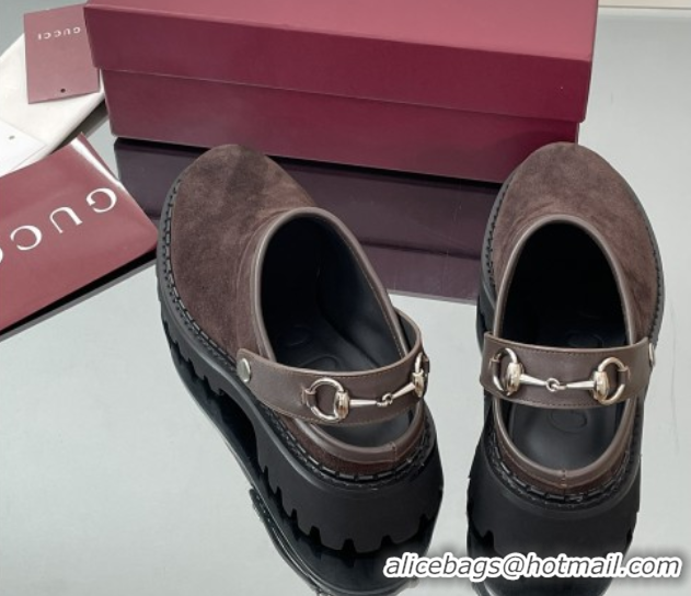 Unique Style Gucci Suede Mule with Horsebit 835829 Dark Brown