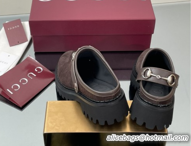 Unique Style Gucci Suede Mule with Horsebit 835829 Dark Brown