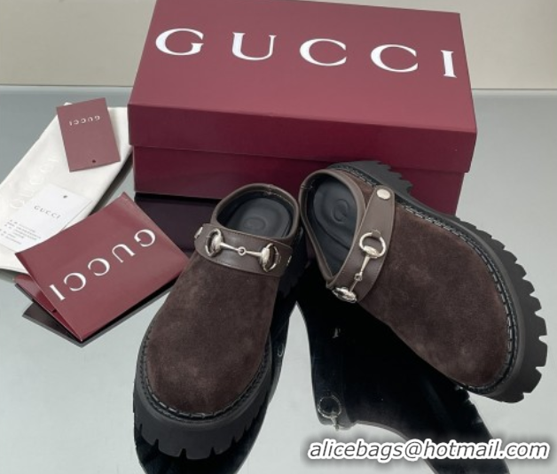 Unique Style Gucci Suede Mule with Horsebit 835829 Dark Brown