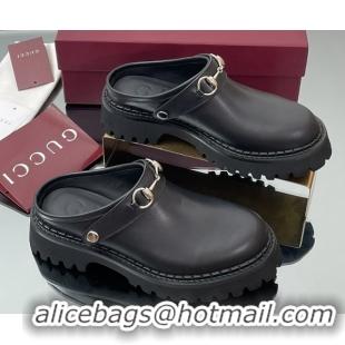 Shop Duplicate Gucci Leather Mule with Horsebit 835829 Black