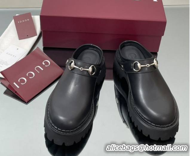 Shop Duplicate Gucci Leather Mule with Horsebit 835829 Black