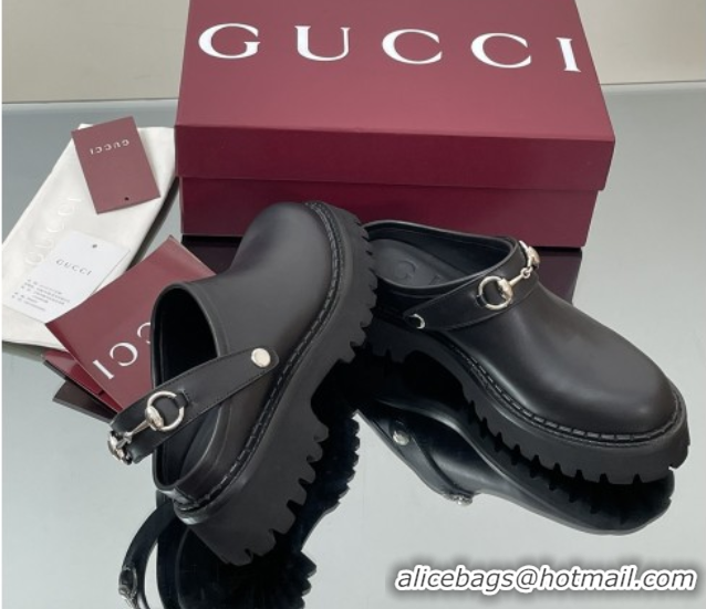 Shop Duplicate Gucci Leather Mule with Horsebit 835829 Black