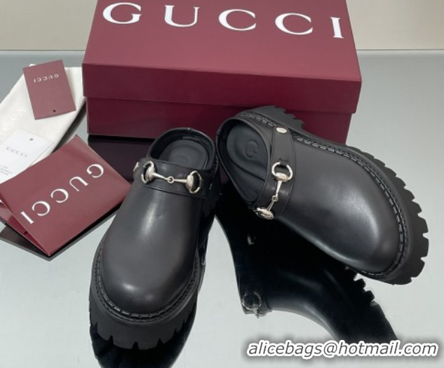 Shop Duplicate Gucci Leather Mule with Horsebit 835829 Black