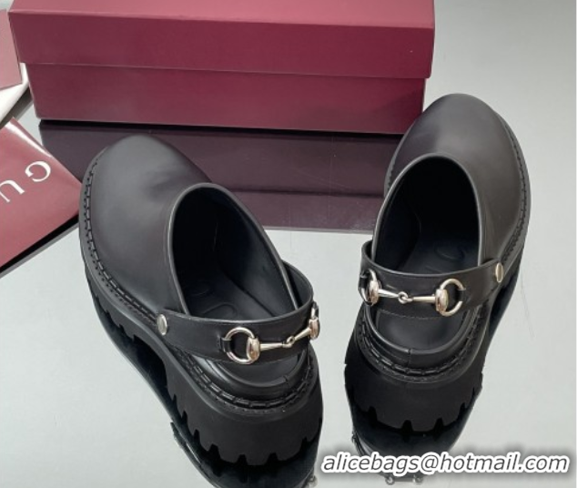 Shop Duplicate Gucci Leather Mule with Horsebit 835829 Black