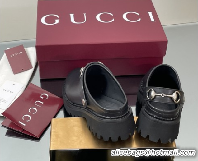 Shop Duplicate Gucci Leather Mule with Horsebit 835829 Black