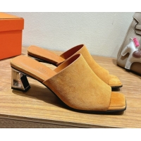 Top Design Hermes Kristal Heel Slides Sandal in Suede Brown 0606067