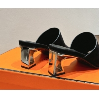 Buy New Cheap Hermes Kristal Heel Slides Sandal in Suede Black 0606068