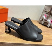 Best Price Hermes Kristal Heel Slides Sandal in Nappa Leather Black 0606071