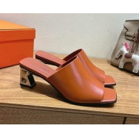 Unique Style Hermes Kristal Heel Slides Sandal in Nappa Leather Brown 0606073