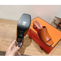 Unique Style Hermes Kristal Heel Slides Sandal in Nappa Leather Brown 0606073