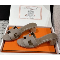 Good Quality Hermes Classic Oasis Heel Slides Sandal 4.5cm in Palm Grained Leather Grey 0606074