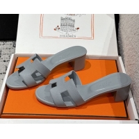 Good Product Hermes Classic Oasis Heel Slides Sandal 4.5cm in Palm Grained Leather Grey 0606075