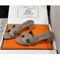 Good Looking Hermes Classic Oasis Heel Slides Sandal 4.5cm in Palm Grained Leather Grey 0606076