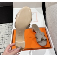 Good Looking Hermes Classic Oasis Heel Slides Sandal 4.5cm in Palm Grained Leather Grey 0606076