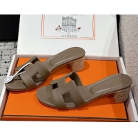 Shop Duplicate Hermes Classic Oasis Heel Slides Sandal 4.5cm in Palm Grained Leather Grey 0606077