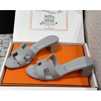 Top Grade Hermes Classic Oasis Heel Slides Sandal 4.5cm in Palm Grained Leather Grey 0606078