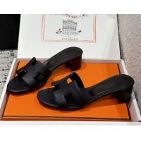 Popular Style Hermes Classic Oasis Heel Slides Sandal 4.5cm in Palm Grained Leather Black 0606079