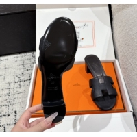 Popular Style Hermes Classic Oasis Heel Slides Sandal 4.5cm in Palm Grained Leather Black 0606079