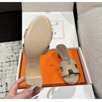 Charming Hermes Classic Oasis Heel Slides Sandal 4.5cm in Palm Grained Leather Beige 0606080