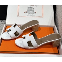 Best Grade Hermes Classic Oasis Heel Slides Sandal 4.5cm in Palm Grained Leather White 0606082