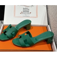 Grade Quality Hermes Classic Oasis Heel Slides Sandal 4.5cm in Palm Grained Leather Green 0606083