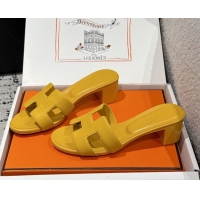 Unique Discount Hermes Classic Oasis Heel Slides Sandal 4.5cm in Palm Grained Leather Yellow 0606085