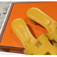 Unique Discount Hermes Classic Oasis Heel Slides Sandal 4.5cm in Palm Grained Leather Yellow 0606085