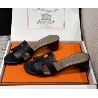Luxurious Hermes Classic Oasis Heel Slides Sandal 4.5cm in Palm Grained Leather Black 0606088