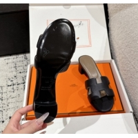 Luxurious Hermes Classic Oasis Heel Slides Sandal 4.5cm in Palm Grained Leather Black 0606088