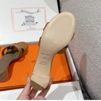 Low Price Hermes Classic Oasis Heel Slides Sandal 4.5cm in Palm Grained Leather Brown 0606089