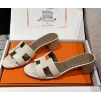 Durable Hermes Classic Oasis Heel Slides Sandal 4.5cm in Palm Grained Leather White 0606090