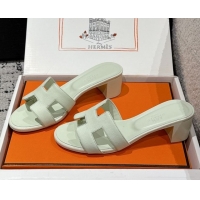 Luxury Hermes Classic Oasis Heel Slides Sandal 4.5cm in Palm Grained Leather Green 0606092