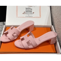 Charming Hermes Classic Oasis Heel Slides Sandal 4.5cm in Palm Grained Leather Pink 0606093