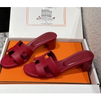 Popular Style Hermes Classic Oasis Heel Slides Sandal 4.5cm in Palm Grained Leather Dark Burgundy 0606094