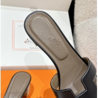 Sophisticated Hermes Classic Oasis Heel Slides Sandal 4.5cm in Shiny Calfskin Black 0606095