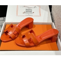 Top Design Hermes Classic Oasis Heel Slides Sandal 4.5cm in Shiny Calfskin Orange 0606097