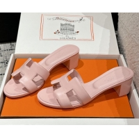 Luxury Cheap Hermes Classic Oasis Heel Slides Sandal 4.5cm in Shiny Calfskin Pink 0606098