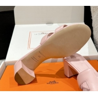 Luxury Cheap Hermes Classic Oasis Heel Slides Sandal 4.5cm in Shiny Calfskin Pink 0606098