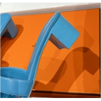 Luxury Hermes Classic Oasis Heel Slides Sandal 4.5cm in Shiny Calfskin Blue 0606099