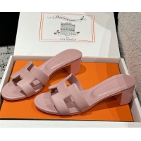 Trendy Design Hermes Classic Oasis Heel Slides Sandal 4.5cm in Shiny Calfskin Pink 0606100