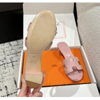 Trendy Design Hermes Classic Oasis Heel Slides Sandal 4.5cm in Shiny Calfskin Pink 0606100