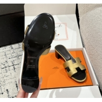 Grade Hermes Classic Oasis Heel Slides Sandal 4.5cm in Shiny Calfskin Gold 0606102