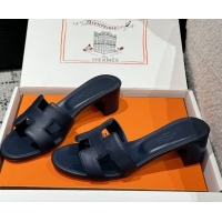Good Product Hermes Classic Oasis Heel Slides Sandal 4.5cm in Shiny Calfskin Dark Blue 0606103