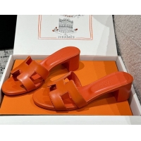 Sumptuous Hermes Classic Oasis Heel Slides Sandal 4.5cm in Shiny Calfskin Orange 0606104